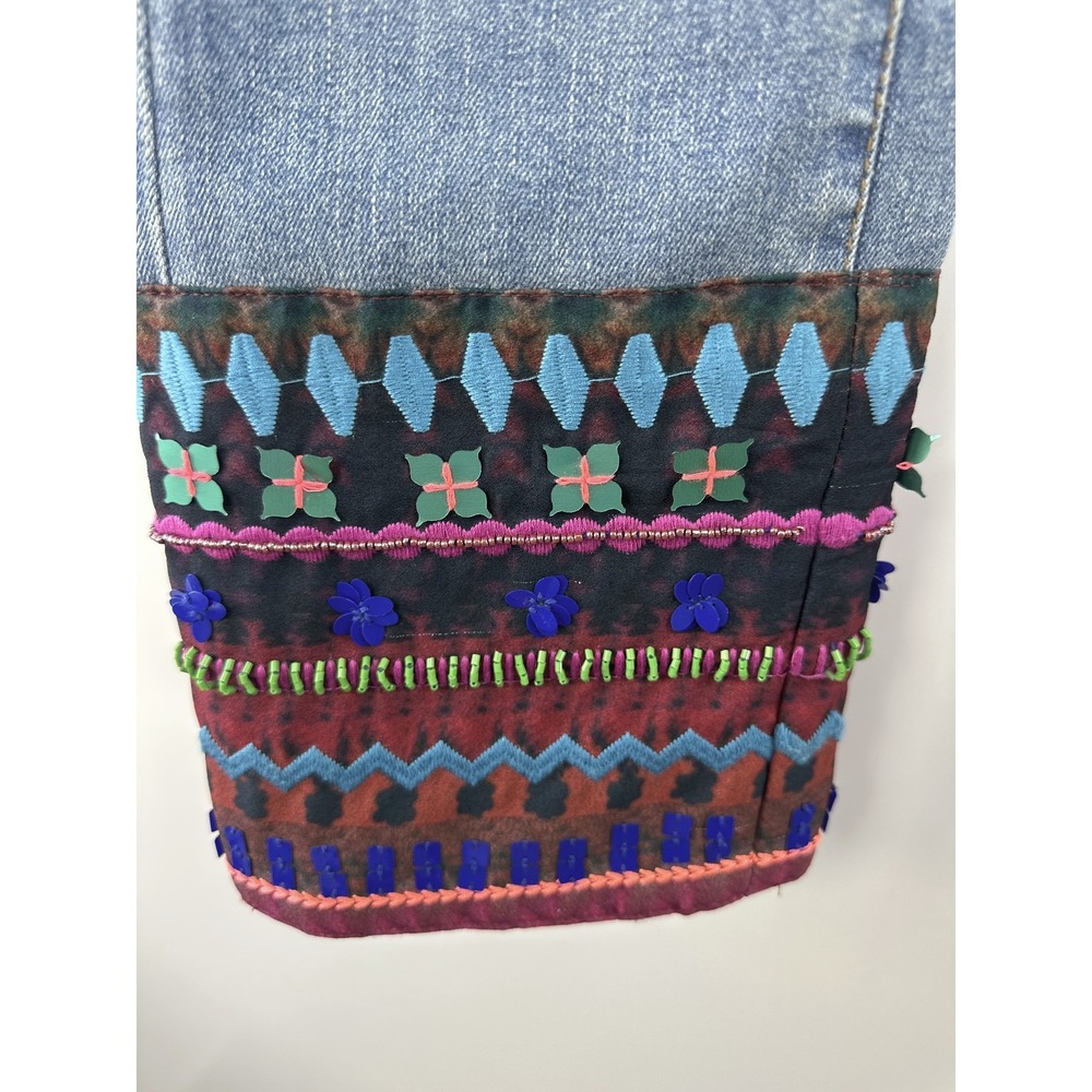 Pilcro Anthropologie Blue Denim Jeans Embellished Cuff Boho Festival Straight 28 - Picture 6 of 16